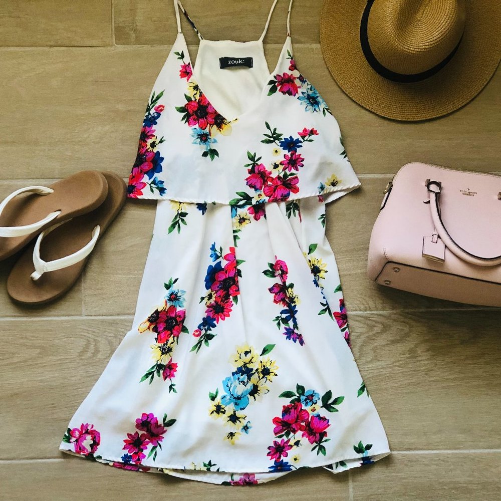 White Dress with Pops of Floral Color